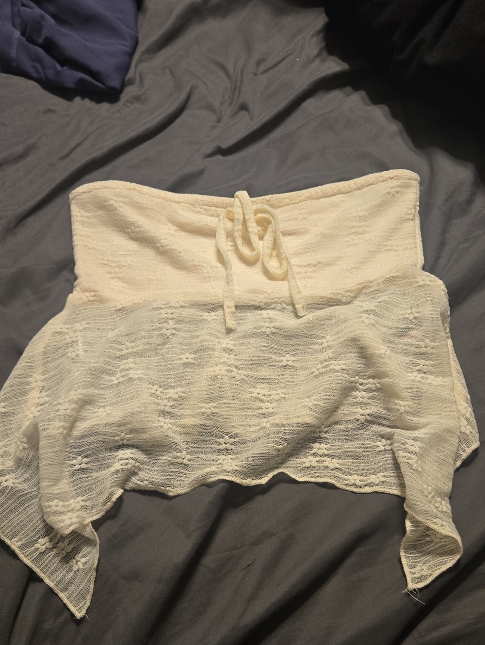 Edikted Ivory Strapless Lace Tube Top with Pink Logo Tag